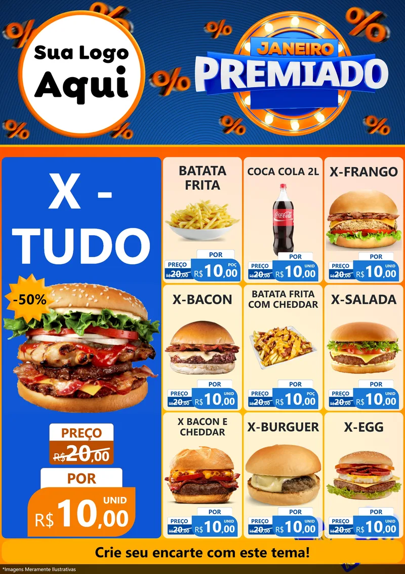 Modelo de Encarte para Encarte A4 Vertical com o tema Janeiro Premiado para Hamburgueria