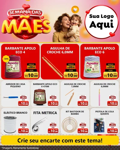 Modelo de Rede Social para Feed Instagram com o tema Semana das Mães para Armarinho e Aviamentos