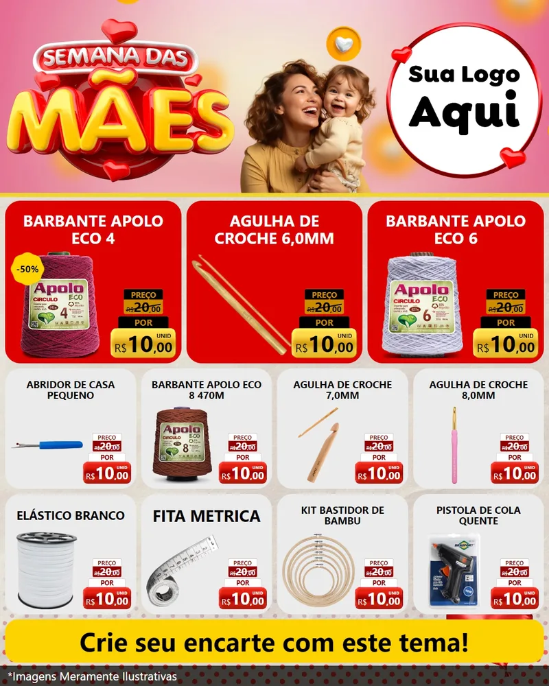Modelo de Rede Social para Feed Instagram com o tema Semana das Mães para Armarinho e Aviamentos