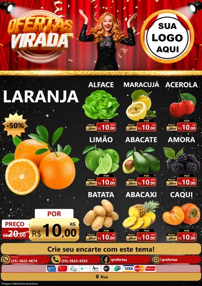 Modelo de Encarte para Encarte A4 Vertical com o tema Ofertas da Virada para Hortifrúti