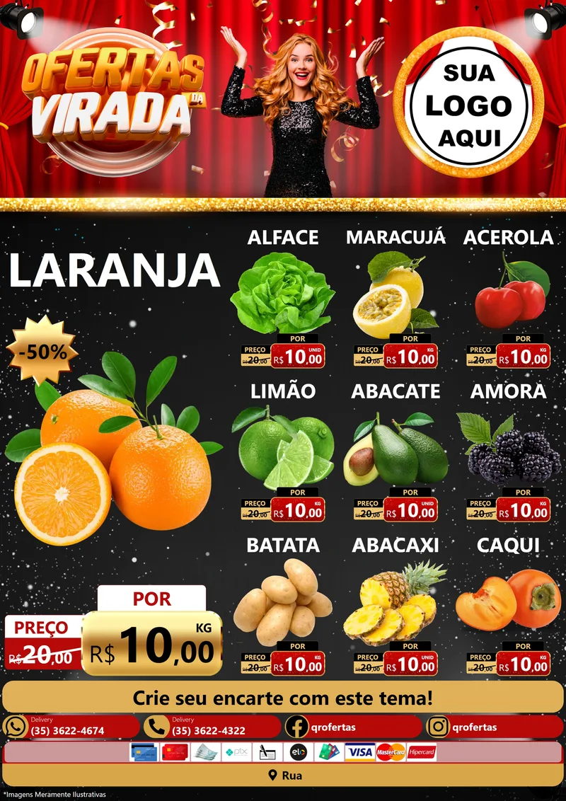Modelo de Encarte para Encarte A4 Vertical com o tema Ofertas da Virada para Hortifrúti