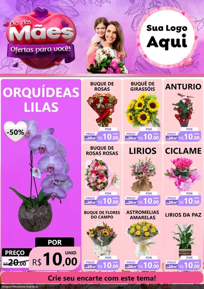 Modelo de Encarte para Encarte A4 Vertical com o tema Dia das Mães Ofertas para Você! para Floricultura e jardim