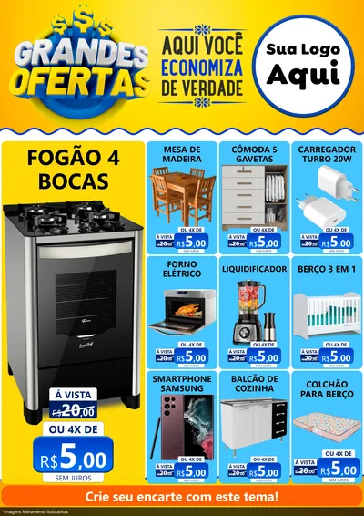 Modelo de Encarte para Encarte A4 Vertical com o tema Grandes Ofertas para Móveis e Eletro