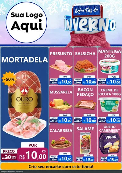 Modelo de Encarte para Encarte A4 Vertical com o tema Ofertas de Inverno para Frios e Laticínios