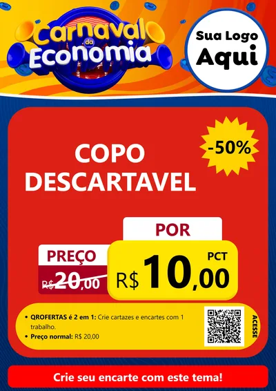Modelo de Cartaz para Cartaz A4 Vertical com o tema Carnaval da Economia para Embalagens