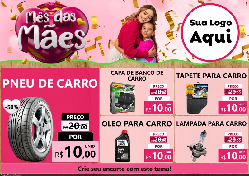 Modelo de Encarte para Encarte A4 Horizontal com o tema Mês das Mães para Auto peças