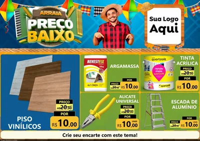 Modelo de Encarte para Encarte A4 Horizontal com o tema Arraiá de Preço Baixo - Junina para Material para Construção