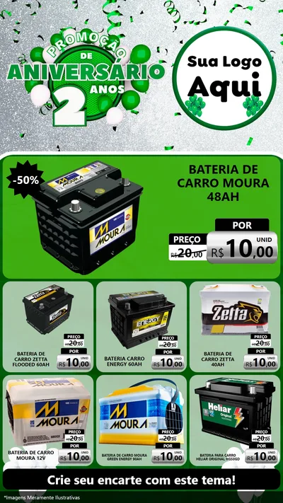 Modelo de Rede Social para Stories com o tema Promoção de Aniversário - 2 Anos para Baterias Elétricas