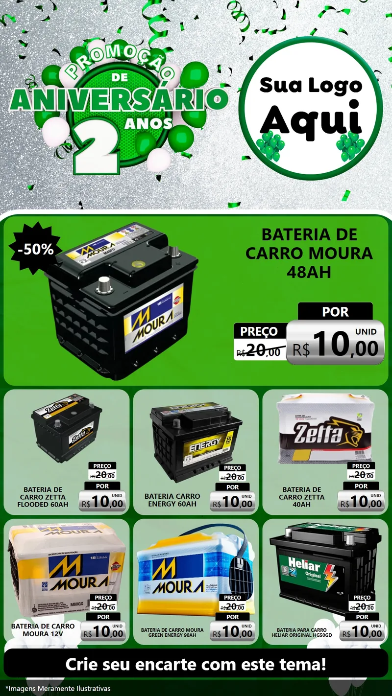 Modelo de Rede Social para Stories com o tema Promoção de Aniversário - 2 Anos para Baterias Elétricas