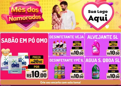 Modelo de Encarte para Encarte A4 Horizontal com o tema Mês dos Namorados para Produtos de Limpeza