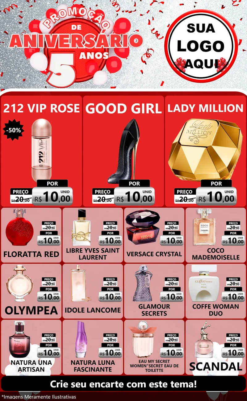 Modelo de Encarte para Encarte Grande com o tema Promoção de Aniversário - 5 Anos para Perfumes
