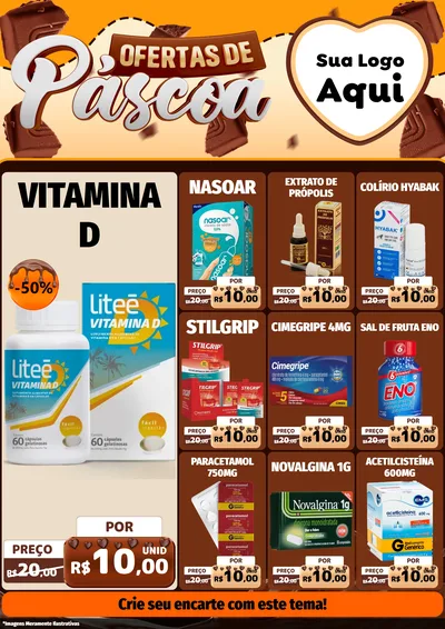Modelo de Encarte para Encarte A4 Vertical com o tema Ofertas de Páscoa para Farmácia