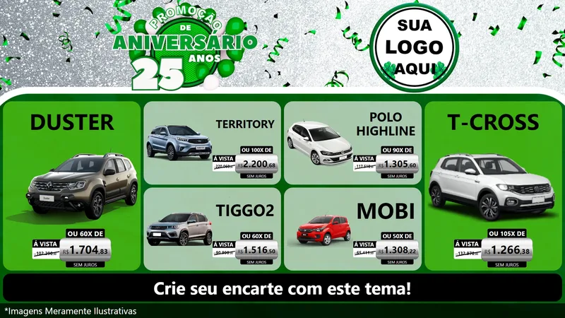 Modelo de TV para TV Horizontal com o tema Promoção de Aniversário - 25 Anos para Concessionaria de Carros