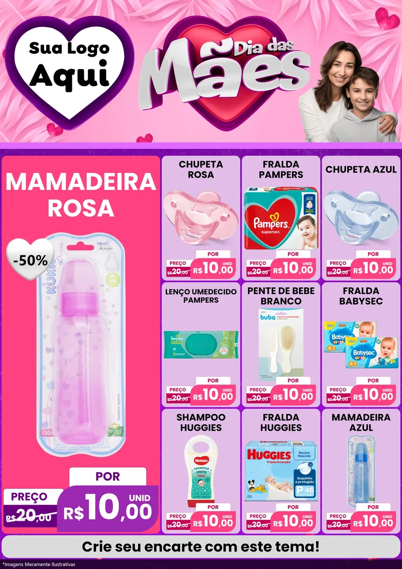 Modelo de Encarte para Encarte A4 Vertical com o tema Dia das Mães para Bebês
