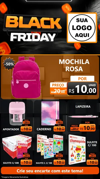 Modelo de Rede Social para Stories com o tema Black Friday para Papelaria