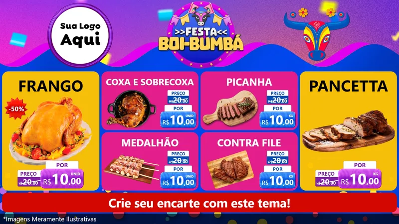 Modelo de TV para TV Horizontal com o tema Festa Boi-Bumbá para Assados