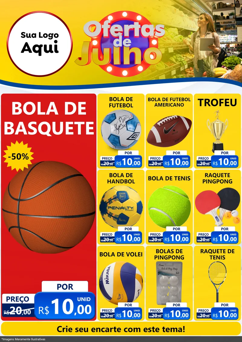 Modelo de Encarte para Encarte A4 Vertical com o tema Ofertas de Julho para Artigos Esportivos