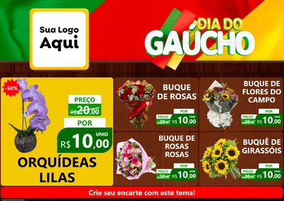 Modelo de Encarte para Encarte A4 Horizontal com o tema Dia do Gaúcho para Floricultura e jardim