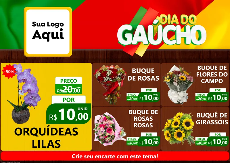 Modelo de Encarte para Encarte A4 Horizontal com o tema Dia do Gaúcho para Floricultura e jardim