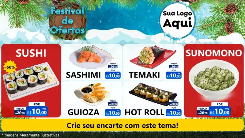 Modelo de TV para TV Horizontal com o tema Festival de Ofertas - Inverno para Comida japonesa