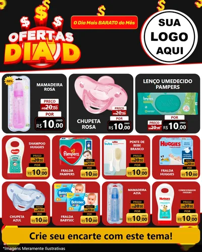 Modelo de Rede Social para Feed Instagram com o tema Ofertas Dia D para Bebês