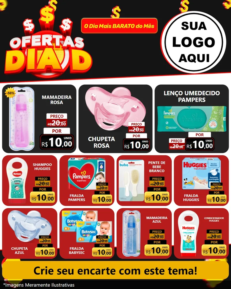 Modelo de Rede Social para Feed Instagram com o tema Ofertas Dia D para Bebês