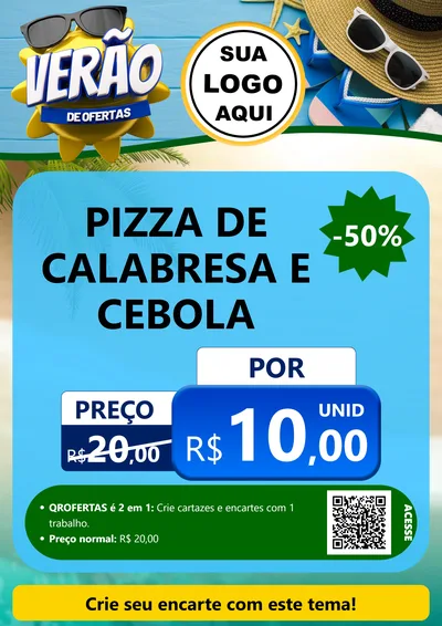 Modelo de Cartaz para Cartaz A4 Vertical com o tema Verão de Ofertas para Pizzaria