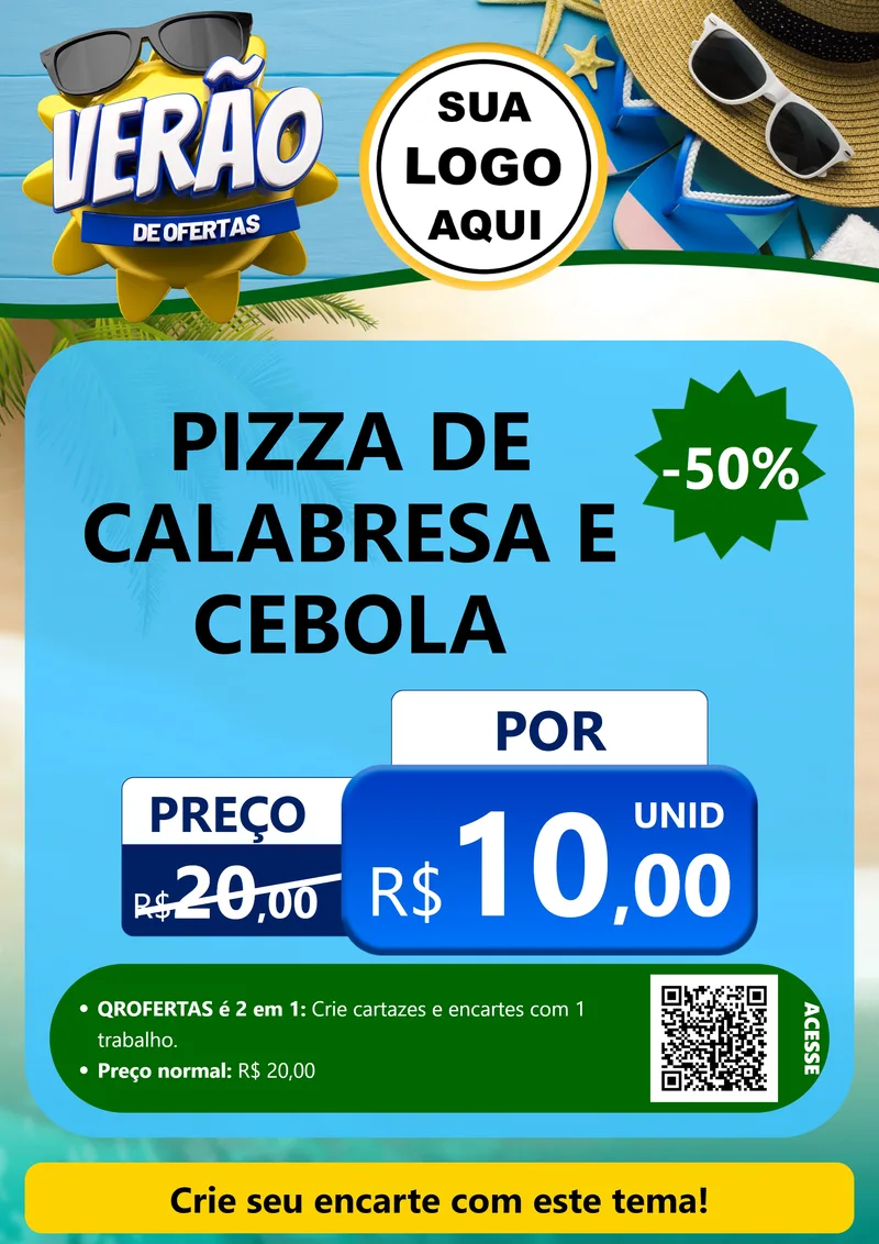Modelo de Cartaz para Cartaz A4 Vertical com o tema Verão de Ofertas para Pizzaria