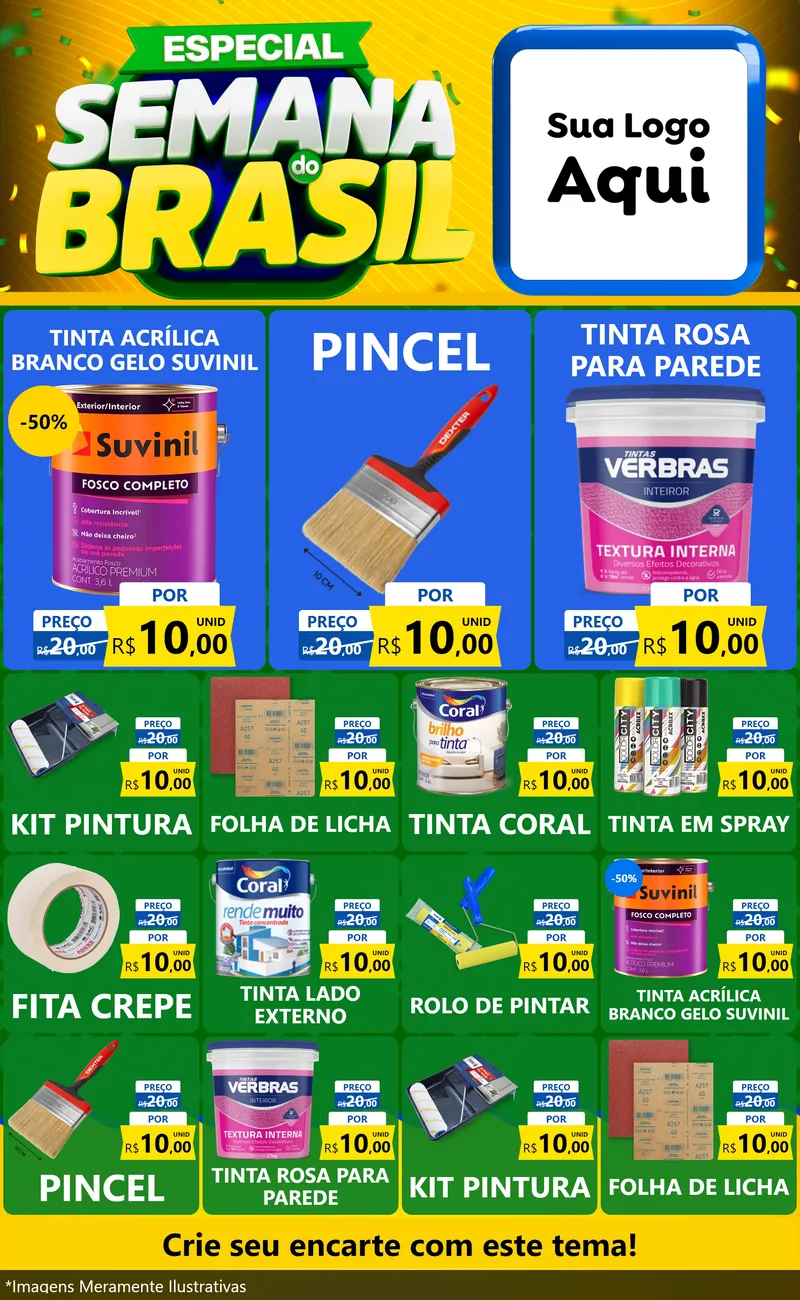 Modelo de Encarte para Encarte Grande com o tema Especial Semana do Brasil para Tintas e Ferramentas