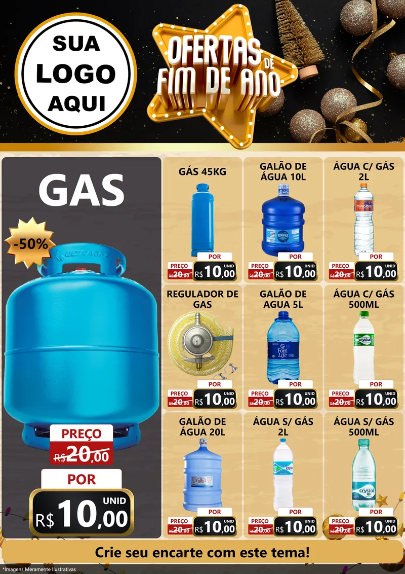 Modelo de Encarte para Encarte A4 Vertical com o tema Ofertas de Fim de Ano para Água e gás