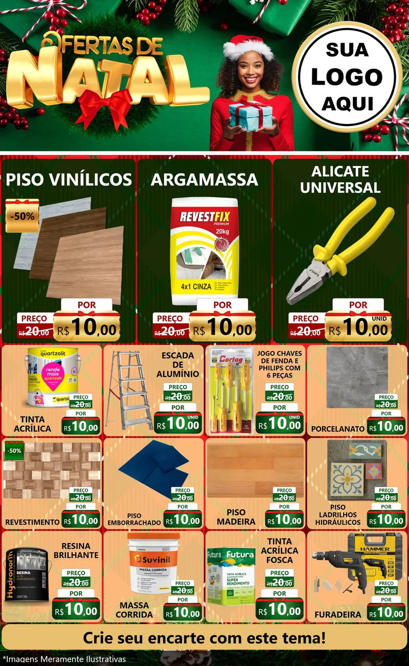 Modelo de Encarte para Encarte Grande com o tema Ofertas de Natal para Material para Construção