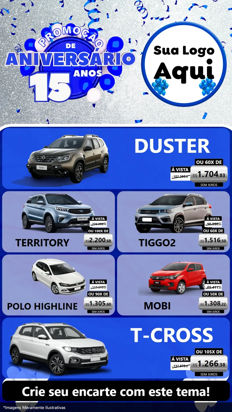 Modelo de TV para TV Vertical com o tema Promoção de Aniversário - 15 Anos para Concessionaria de Carros