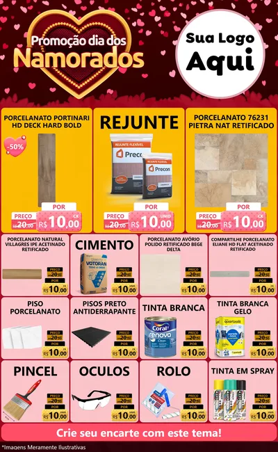 Modelo de Encarte para Encarte Grande com o tema Promoção Dia Dos Namorados para Pisos e revestimentos