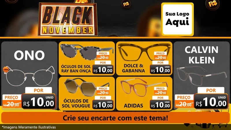 Modelo de TV para TV Horizontal com o tema Black November para Óticas