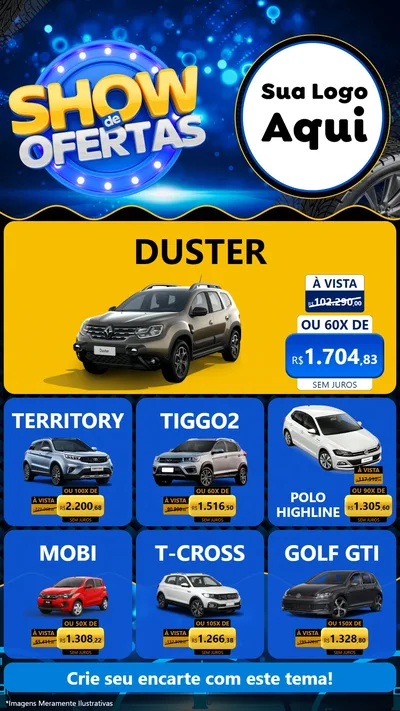Modelo de Rede Social para Stories com o tema Show de Ofertas para Concessionaria de Carros