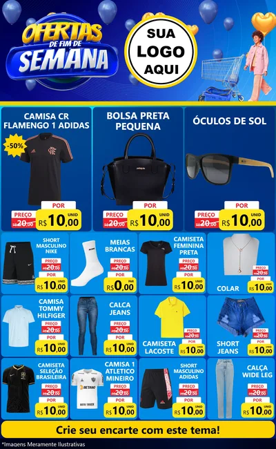 Modelo de Encarte para Encarte Grande com o tema Ofertas de Fim de Semana para Roupas e acessórios
