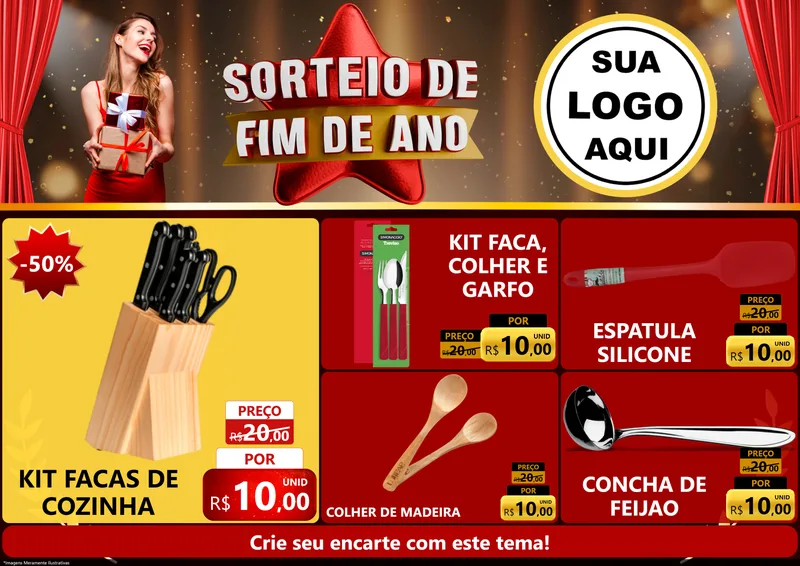 Modelo de Encarte para Encarte A4 Horizontal com o tema Sorteio de Fim de Ano para Utilidades Domésticas