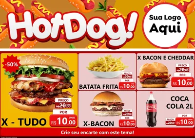 Modelo de Encarte para Encarte A4 Horizontal com o tema Hot Dog para Hamburgueria