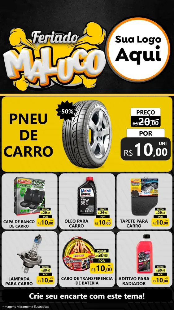 Modelo de Rede Social para Stories com o tema Feriado Maluco para Auto peças