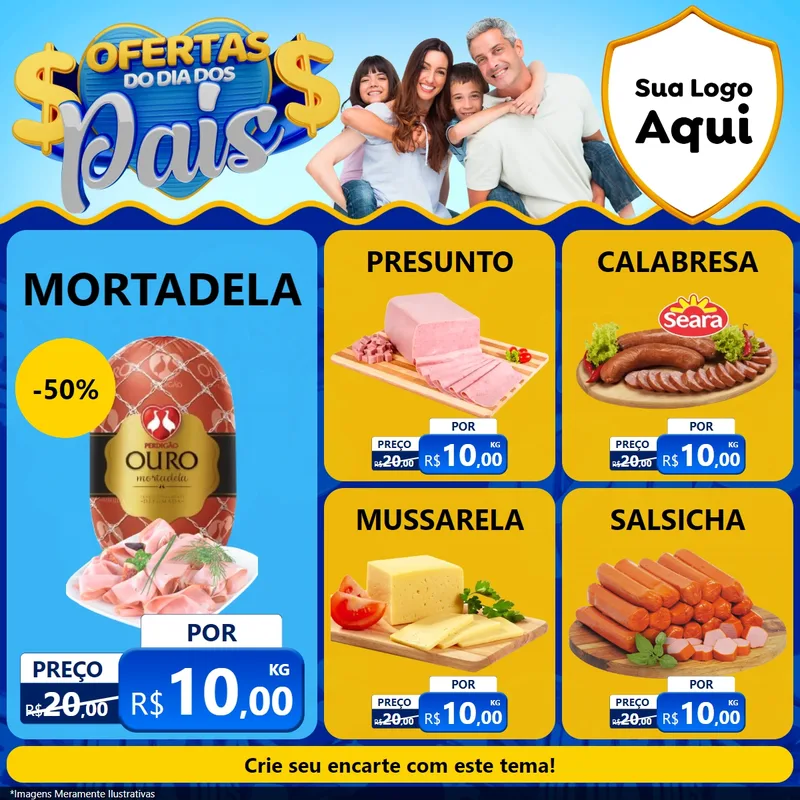 Modelo de Rede Social para Feed Facebook com o tema Ofertas do Dia dos Pais para Frios e Laticínios