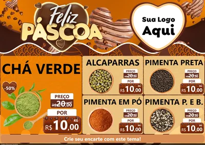 Modelo de Encarte para Encarte A4 Horizontal com o tema Feliz Páscoa para Produtos Naturais
