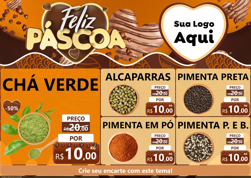 Modelo de Encarte para Encarte A4 Horizontal com o tema Feliz Páscoa para Produtos Naturais