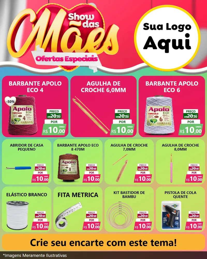 Modelo de Rede Social para Feed Instagram com o tema Show das Mães - Ofertas Especiais para Armarinho e Aviamentos