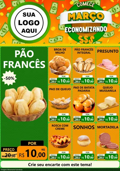 Modelo de Encarte para Encarte A4 Vertical com o tema Comece Março Economizando para Padaria