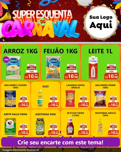 Modelo de Rede Social para Feed Instagram com o tema Super Esquenta de Carnaval para Supermercado
