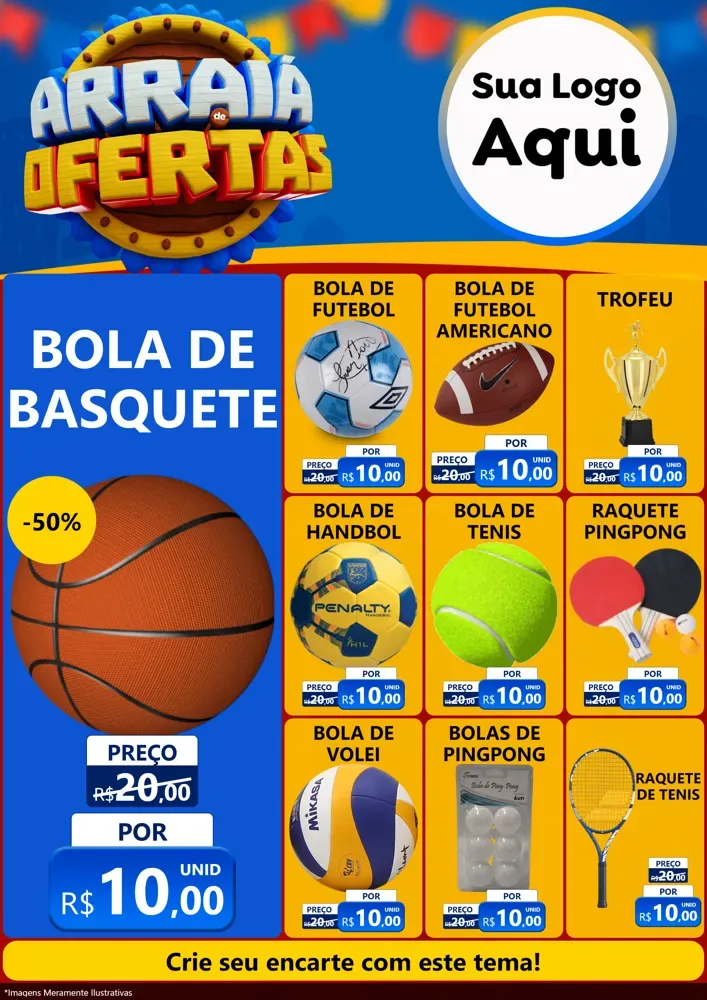 Modelo de Encarte para Encarte A4 Vertical com o tema Arraiá de Ofertas - Junina para Artigos Esportivos