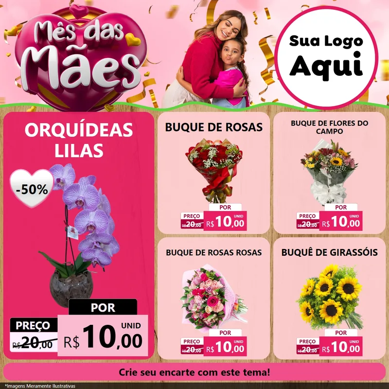 Modelo de Rede Social para Feed Facebook com o tema Mês das Mães para Floricultura e jardim