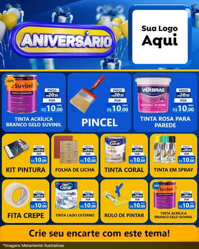 Modelo de Rede Social para Feed Instagram com o tema Aniversário para Tintas e Ferramentas