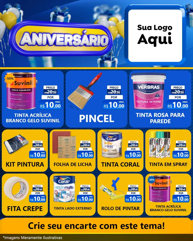 Modelo de Rede Social para Feed Instagram com o tema Aniversário para Tintas e Ferramentas