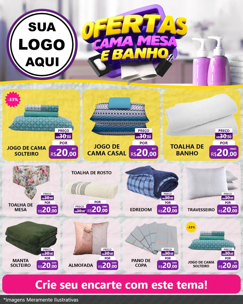 Modelo de Rede Social para Feed Instagram com o tema Ofertas Cama, Mesa e Banho para Cama, Mesa e Banho